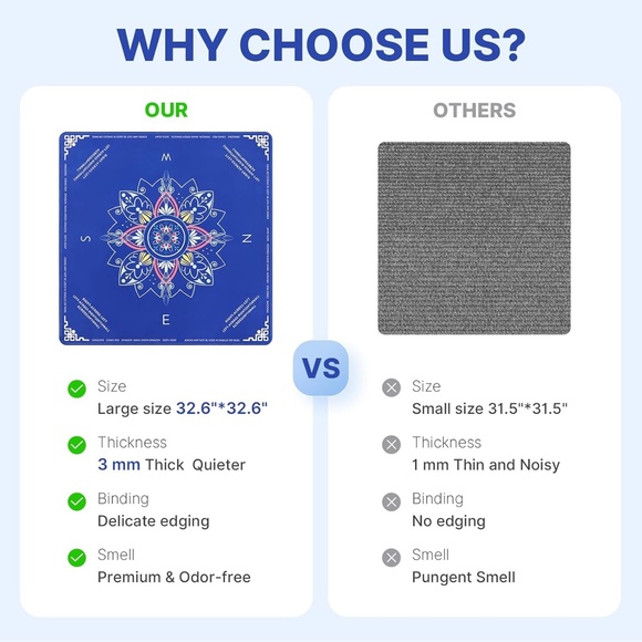 Mahjong Mat 32.6 x 32.6, with Storage Bag, Blue - Picture 5 of 7